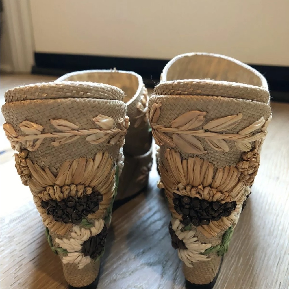 STRAW Bohemian Embroidered wedges sz7.5 Made Italy Isabella Fiore NEW PriceFirm - Picture 3 of 12